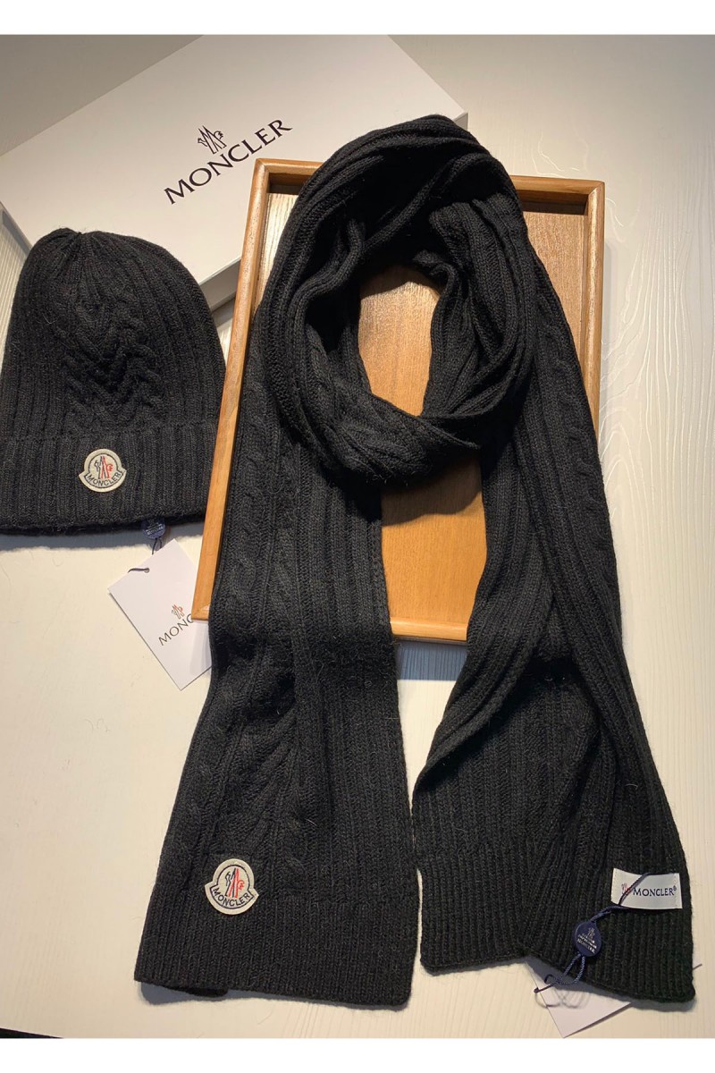 Moncler, Unisex Scarf Hat Set, Black