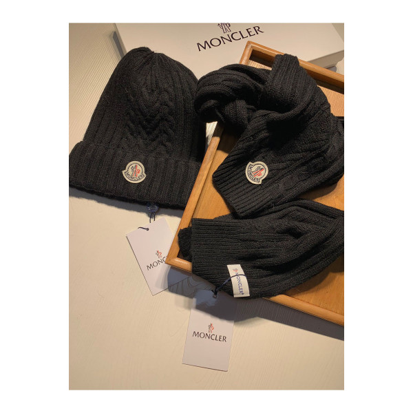 Moncler, Unisex Scarf Hat Set, Black