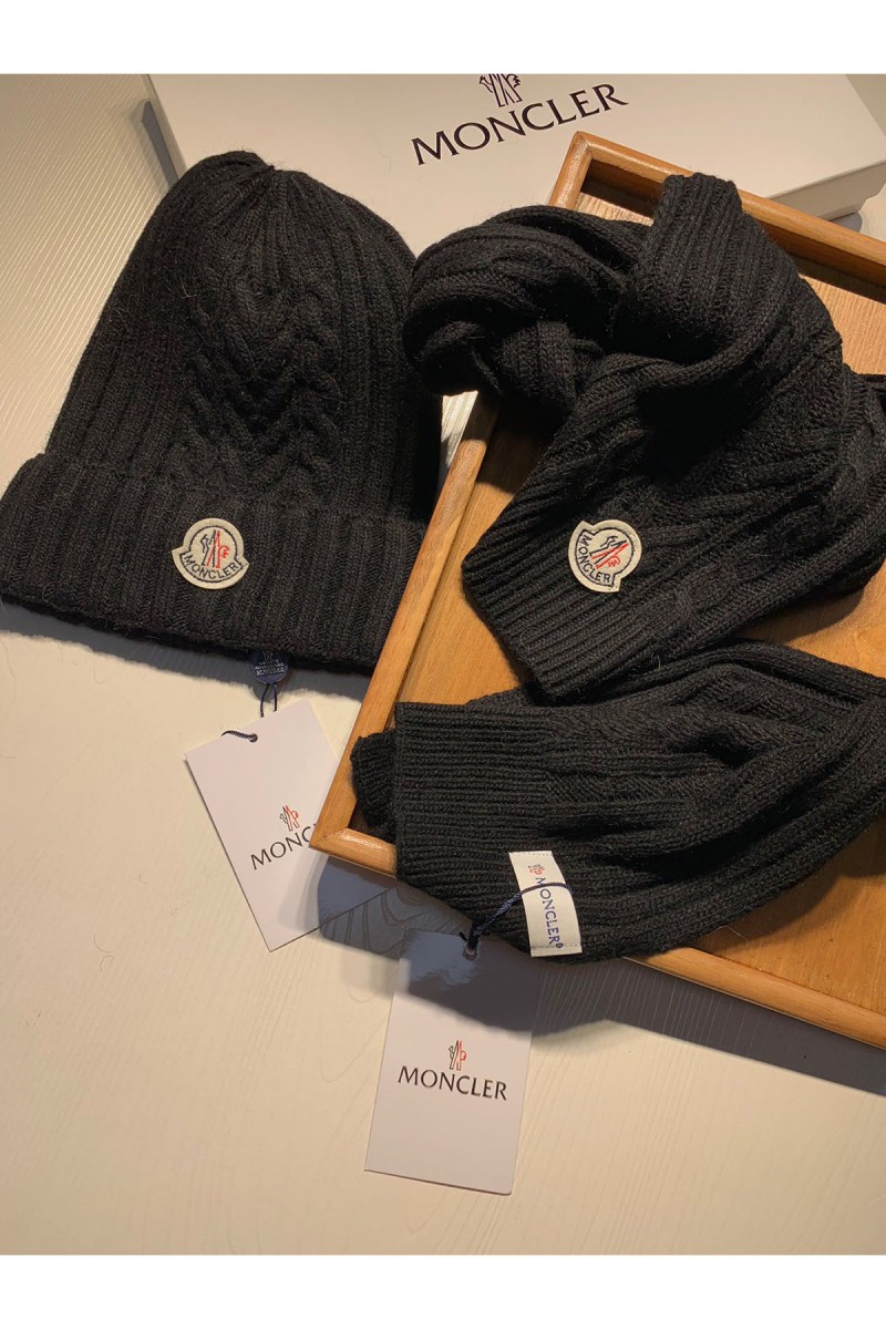 Moncler, Unisex Scarf Hat Set, Black