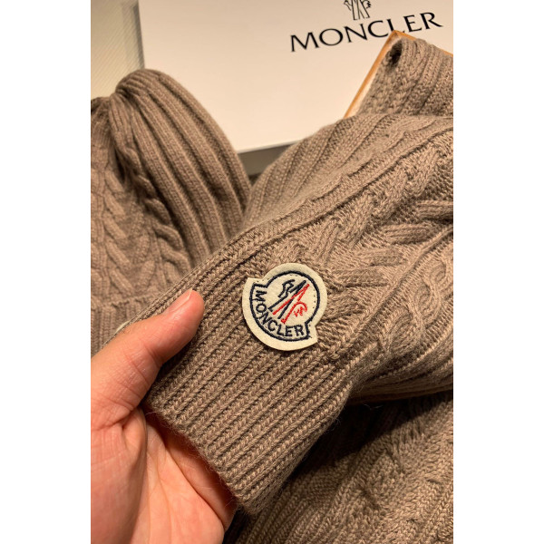 Moncler, Unisex Scarf Hat Set, Brown