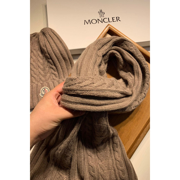 Moncler, Unisex Scarf Hat Set, Brown
