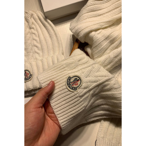 Moncler, Unisex Scarf Hat Set, Ecru