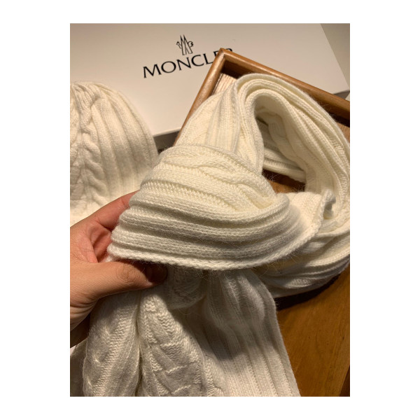 Moncler, Unisex Scarf Hat Set, Ecru