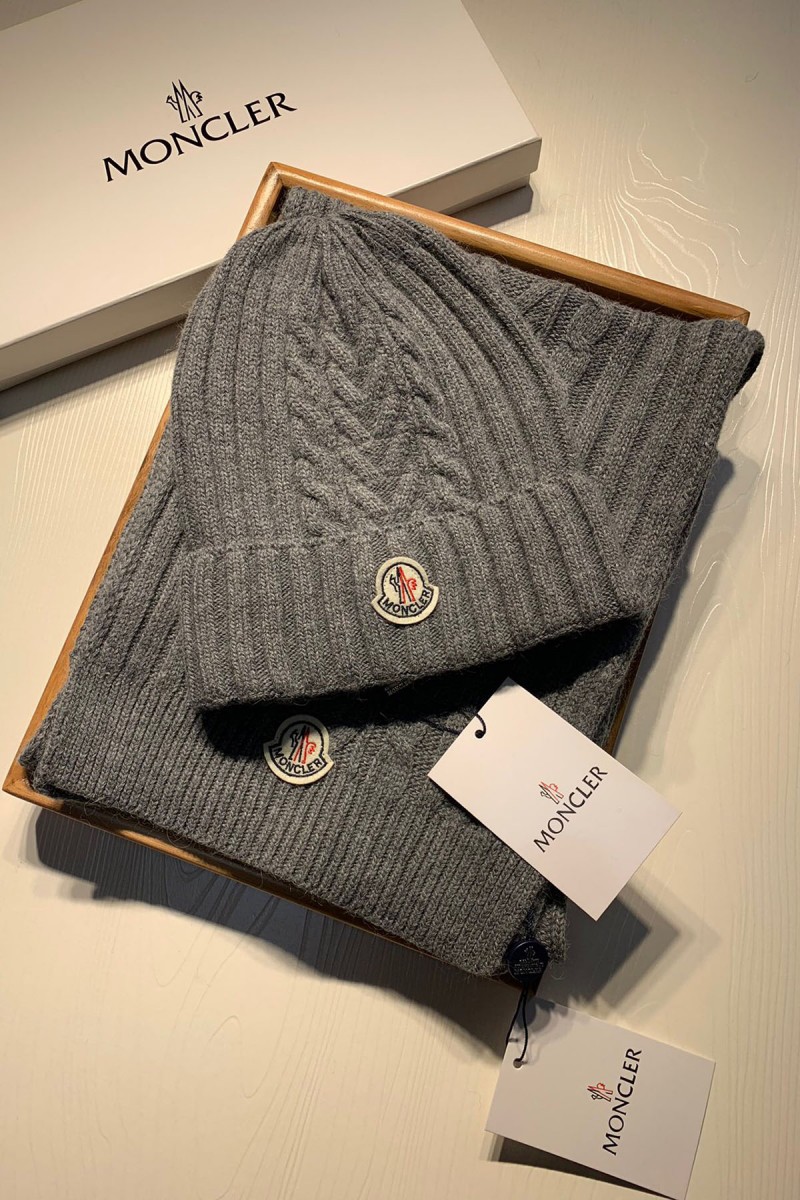 Moncler, Unisex Scarf Hat Set, Gray