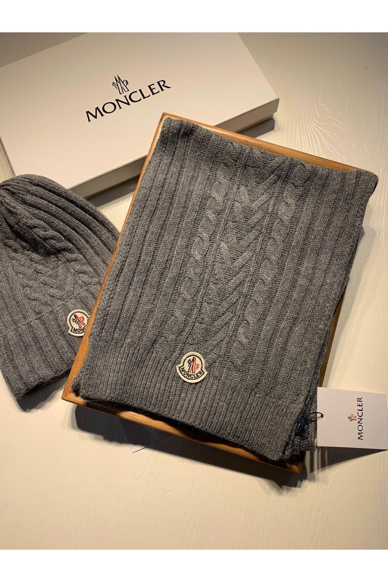 Moncler, Unisex Scarf Hat Set, Gray