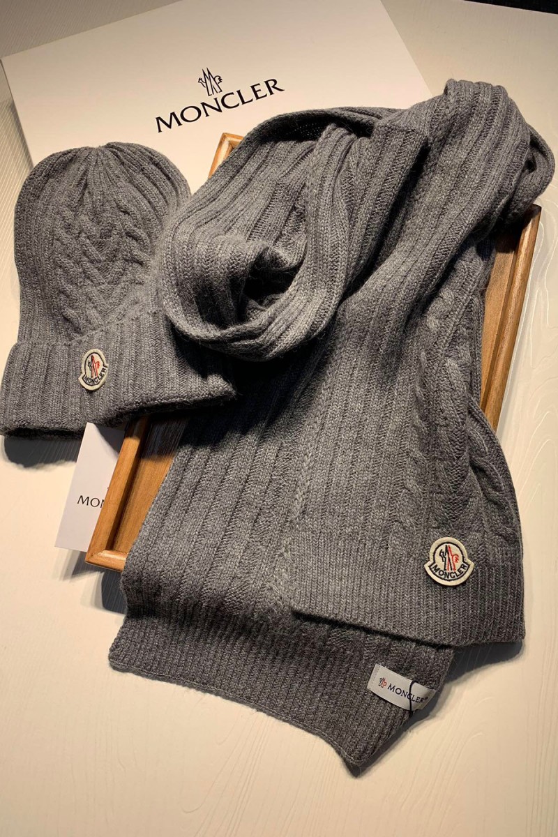 Moncler, Unisex Scarf Hat Set, Gray