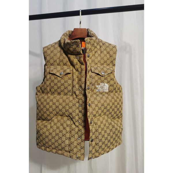 Gucci x The North Face, Men's Vest, Brown Print